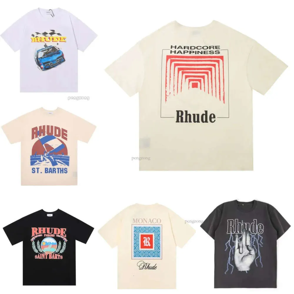 Rhude Summer Designer T-shirt décontracté pour hommes Haut de luxe Monogramme imprimé Chemise à manches courtes pour hommes et femmes T-shirt de mode Skateboard Chemise pour hommes Tendance 398