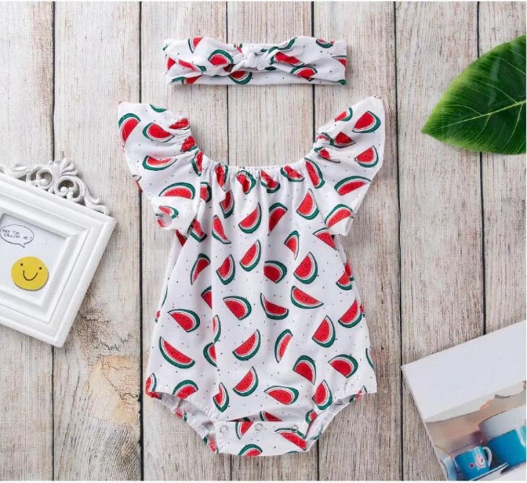 Meisje Watermeloen Print Fly Mouw Romper Baby Baby Jumpsuit Kinderkleding Een Stuk Bodysuit LF 0019741188