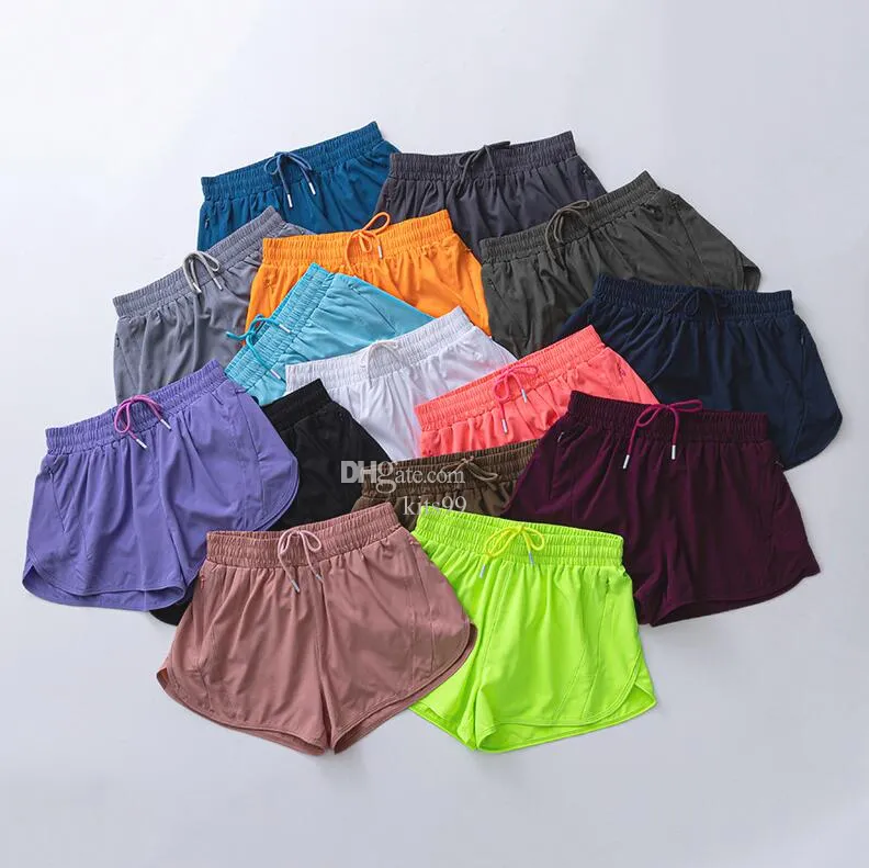 Lululemom Womens Wysoka talia jogi podwójnie warstwowe Fałszywe dwuczęściowe szorty z ćwiczeniami zużycie fitness LU Short Pants Dziewczęta Elastyczne spodnie na siłowni Spodnie sportowe