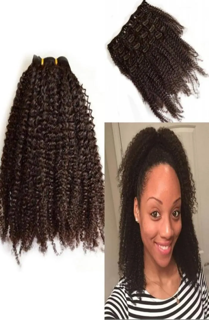 Afro Kinky Curly Clip in Human Hair Extensions for Black Women Malezyjskie włosy 7 PCSSet Geasy3982859