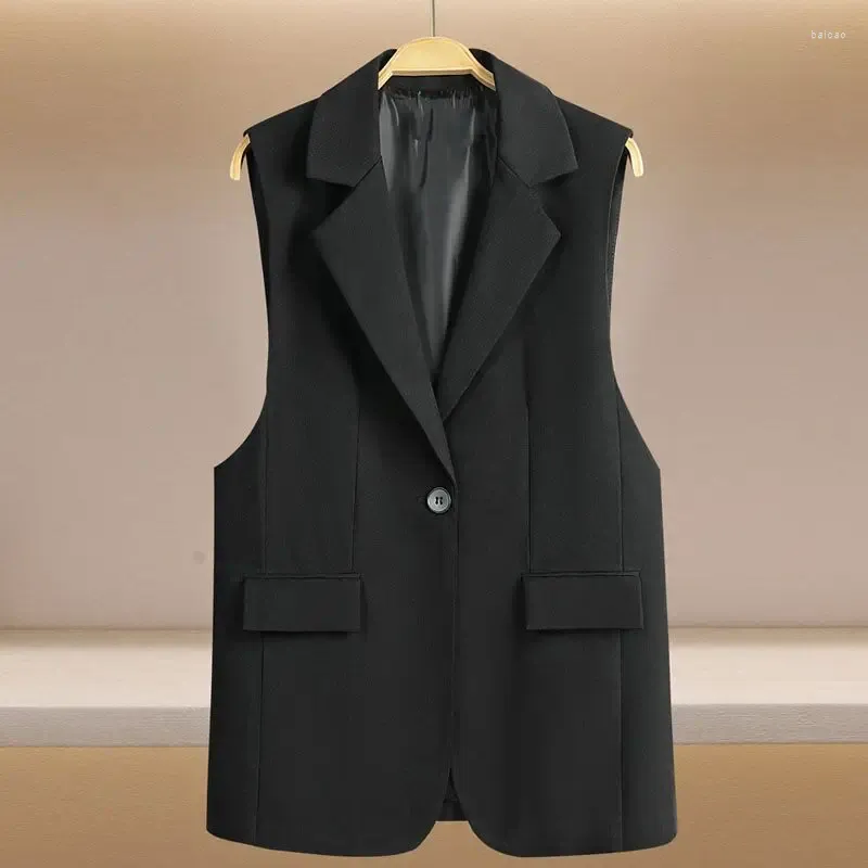 Kvinnors västar Spring Summer Single Button Suit Vest Women Sleeveless Outwear Streetwear Ladie Solid Lapel Collar Business Jacket M603