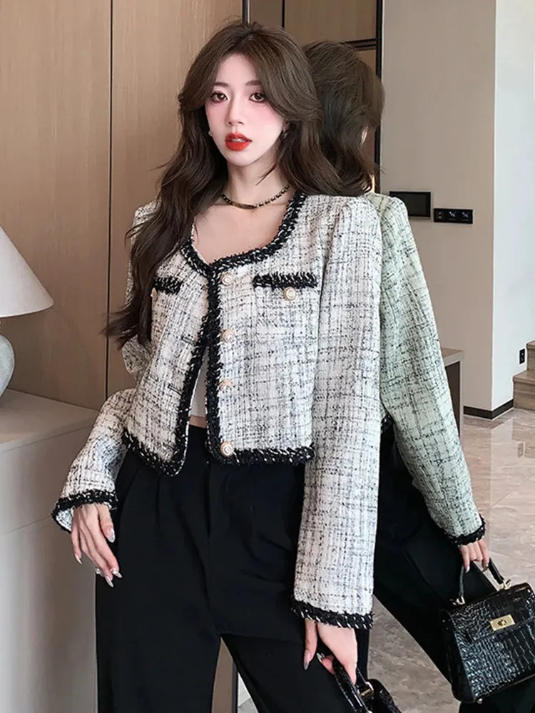 Womens Plaid Blazer Formal Short Jacket, Single Breasted, Elegant