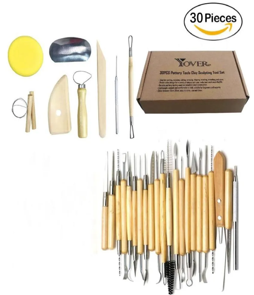 Gift Sets 30PCSSet Pottery Tools Indentation Pen Cay Sculpture Carving Knife Wooden Clay Art Aupplies1545316