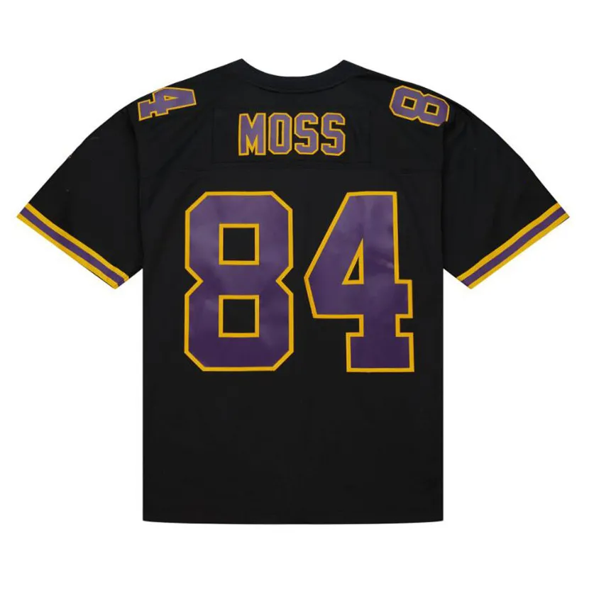 스티치 풋볼 저지 84 Randy Moss 1998 40th Black Mesh Retro Rugby Jerseys 남자 여자 청소년 s-6xl