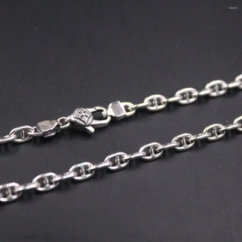 Pendants S925 Sterling Silver 3.5mm Anchor Link Chain Necklace 23.6"L Stamp