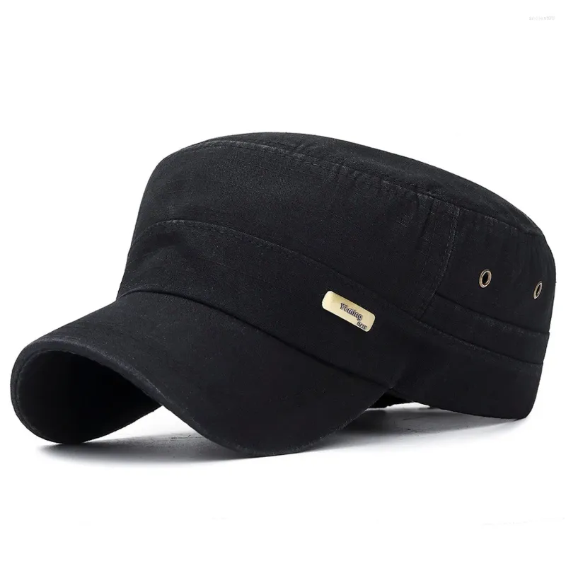 Ball Caps 2024 Fashion Flat Top Hat Mens Vintage Military Outdoor Unisex Casual Cotton Soldier Sun Visor Baseball Cap Gorros