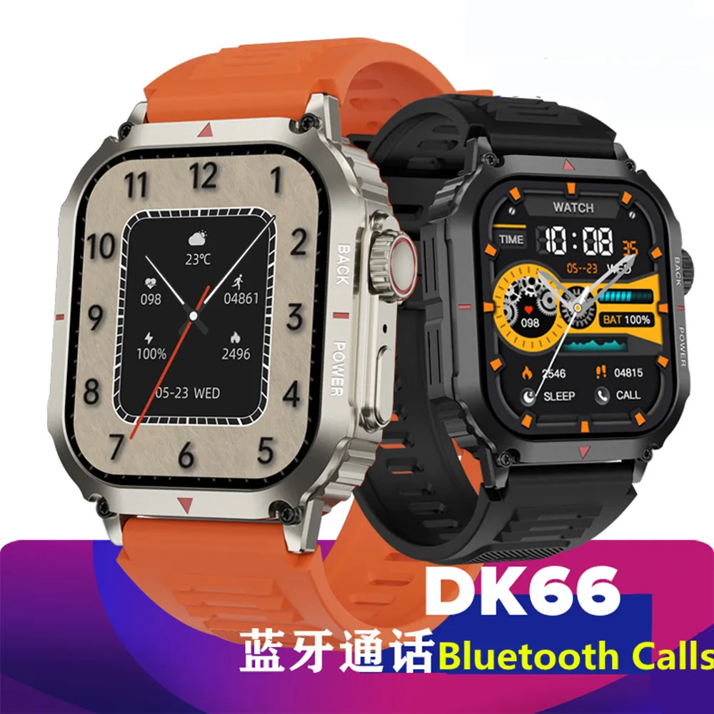 DK66 Montre intelligente 1,95 pouces Écran HD Taux d'appels Bluetooth Pression artérielle Oxygène sanguin Surveillance de la santé Rappel d'informations Montre de sport de plein air RDFit APP