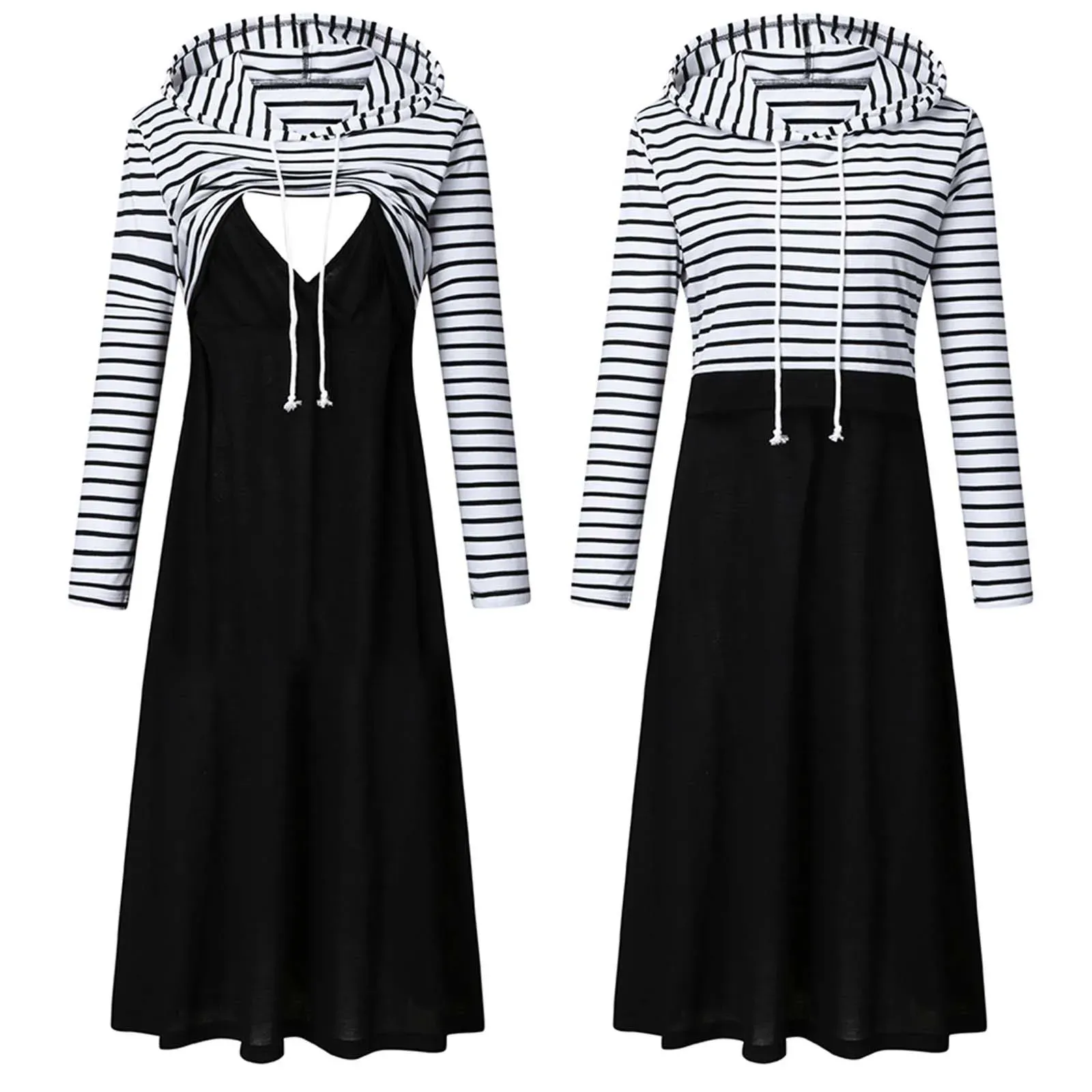 Dresses Maternity Dress Women Pregnant Maternity Striped Long Sleeve Hooded Nursing Dress Breastfeeding Pregnant