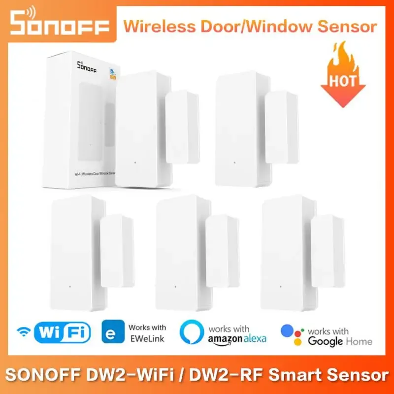 Управление SONOFF DW2 WiFi/DW2RF Умный датчик двери и окна Детекторы открытия/закрытия двери eWeLink Умная домашняя сигнализация работает с Alexa Google Home