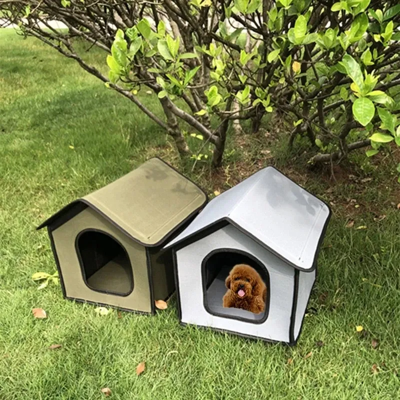 Matten Opvouwbaar Kattenhuis Waterdicht Huis voor Katten Kleine Honden Outdoor Kitten Puppy Cave Nest Huisdierbed Met Binnenkussen Kattenaccessoires