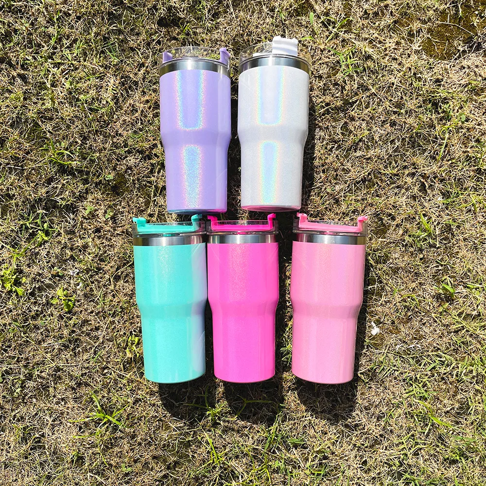 Pronto para enviar 20 onças lindas cores mini macaron shimmer estudante bebendo copos canecas de viagem ao ar livre garrafa de água com canudo e alça de metal para sublimação em branco