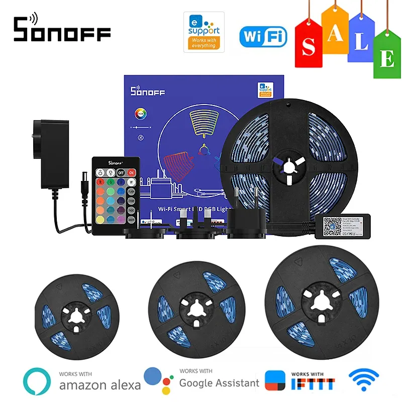 Kontrola Sonoff L2/L2 Lite Smart WiFi LED LED Pasek Dimmable Waterproof Elastyczne RGB Strip Light Work za pośrednictwem aplikacji Ewelink Alexa Google Home