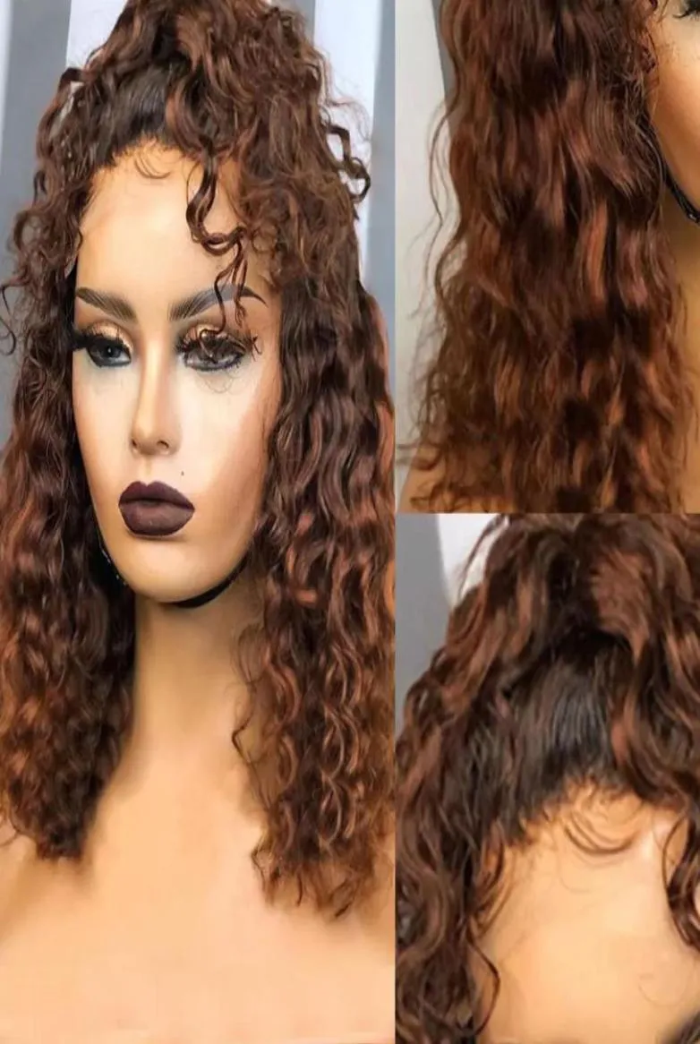 Perucas de cabelo humano com simulação frontal de renda sintética solta encaracolada 150 densidade média cor marrom 13x4 peruca de onda profunda para mulheres negras 7173130