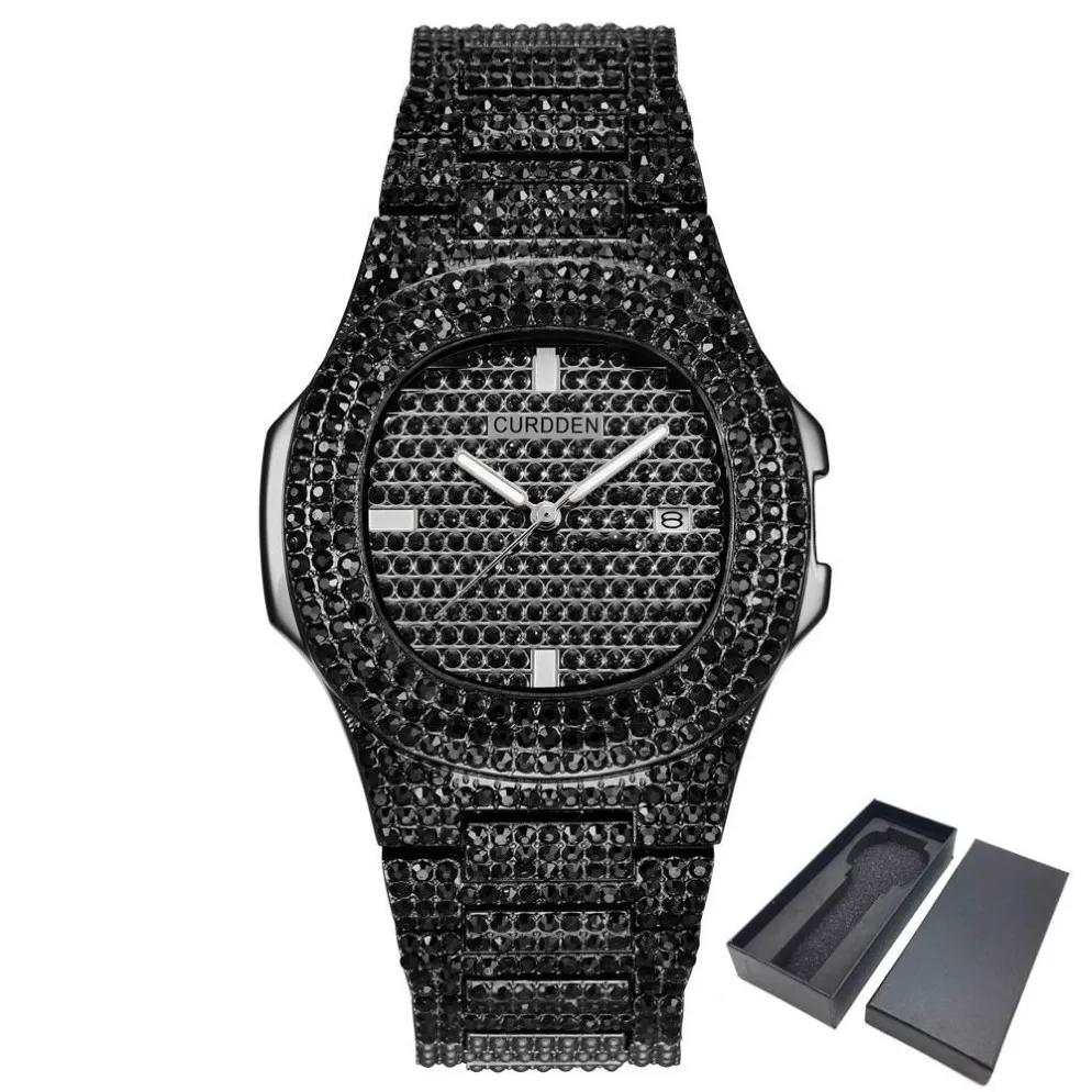 Ice-out bling diamante relógio para homens mulheres hip hop masculino relógios de quartzo banda de aço inoxidável relógio de pulso de negócios homem unissex presente cx2263b