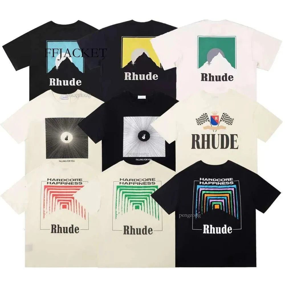 RH 디자이너 Mens Rhude 자수 T 셔츠 여름 남성 탑 레터 폴로 셔츠 여성 Tshirts 의류 짧은 슬리브 대형 플러스 393