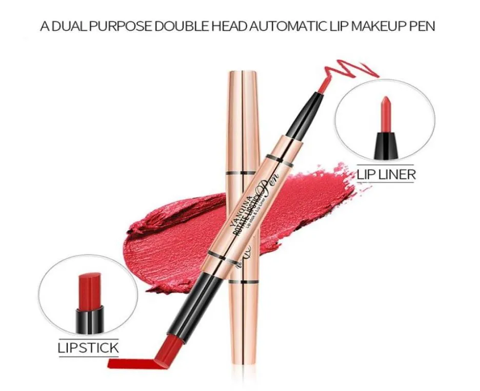 En 1 lápiz labial mate delineador de labios maquillaje lápiz impermeable lápiz de larga duración labios cosméticos lápices 4461241