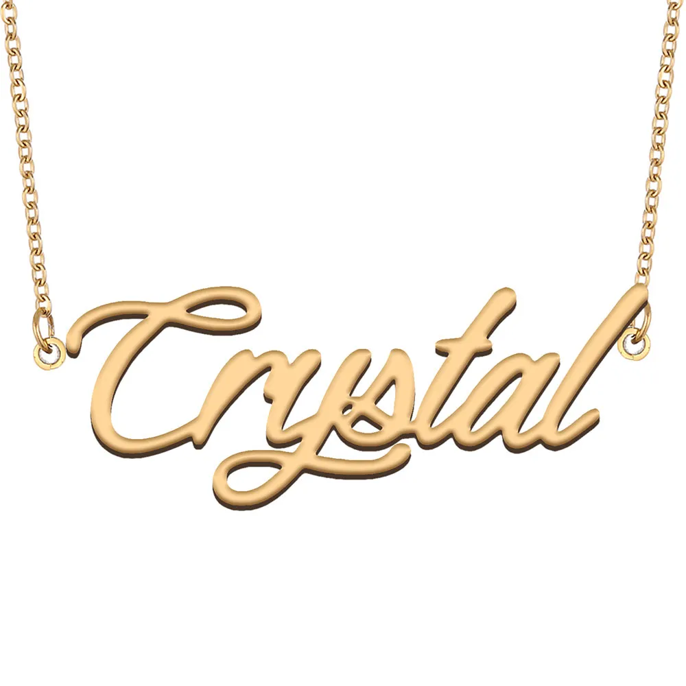 Colar com nome de cristal para mulheres, pingente de placa de identificação de aço inoxidável personalizado, joias, meninas, crianças, melhores amigas, presentes de mães, banhado a ouro 18k