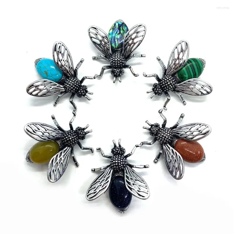 Hänghalsband naturliga abalonskal retro djur insektsformade färgglada brosch diy smycken små dekoration tillbehör 1 st