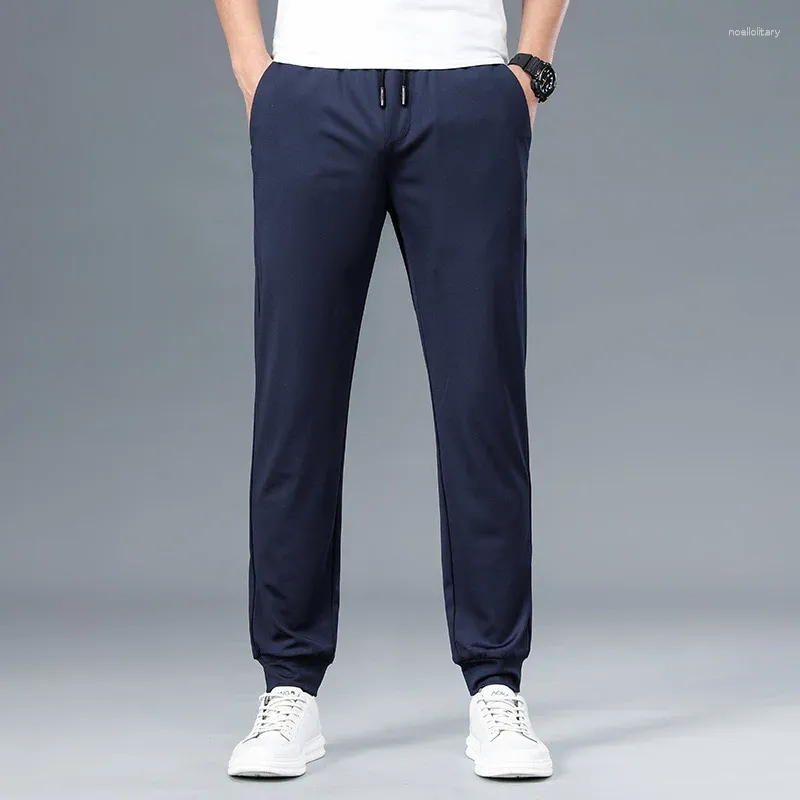 Pantalons pour hommes 2024 Printemps Été Jogger Hommes Mode Cordon Casual Tricoté Tissu Fileté Pied Mince Pantalon Mâle Marque