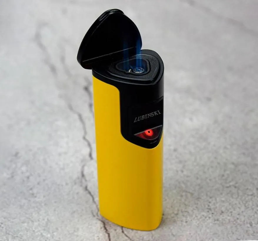 LUBINSKI Induction shape Yellow Windproof Cigar Jet Torch lighters 3 hole flame Love Black Color3232636