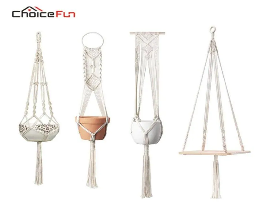 Choice Fun 4 Set Macrame Plant Hangers Hanging Plant Shelf Indoor Wall Planter Dekorativ blomkruka Holder Boho Home Decor T22360851