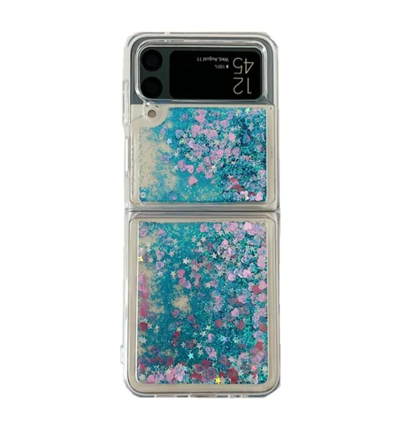 Capas para Samsung Galaxy Z Flip 4 Flip3 Huawei P50 Pocket Glitter Lantejoulas Líquido Quicksand Bling Star Love Clear TPU à prova de choque Co6798117