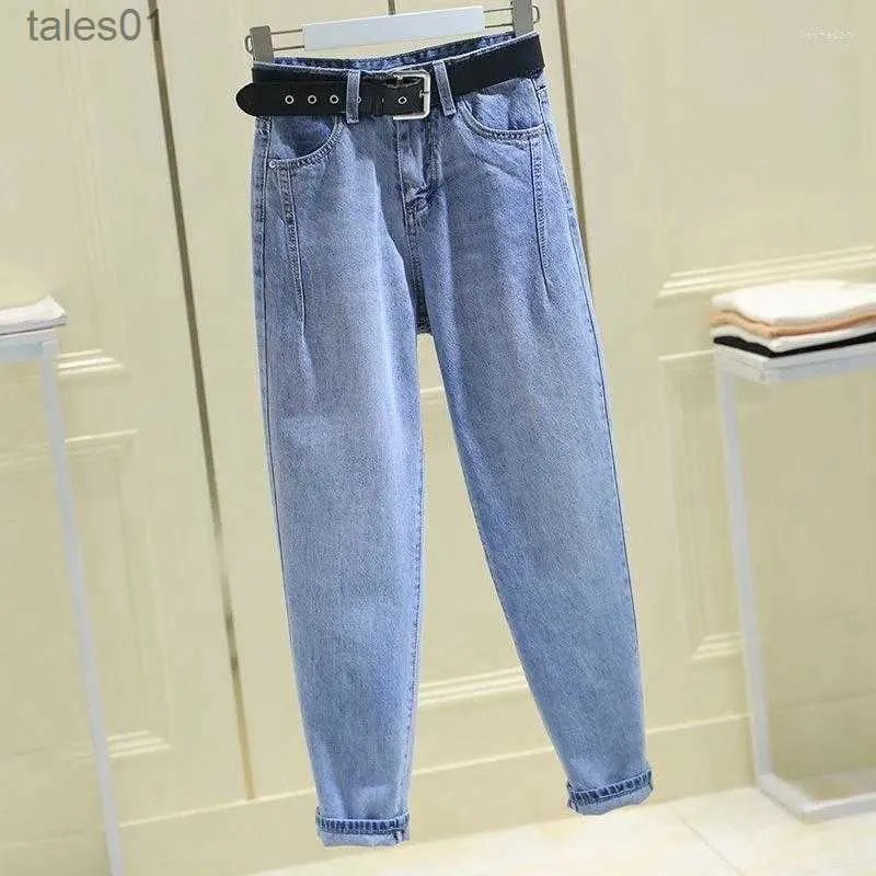 Kvinnors jeans jeans rökgrå och vinterversion lös midja tunn all-match Harlan Dad Pants Tide 240304