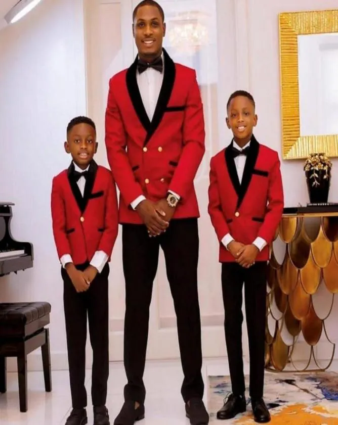 Notched Lapel Ring Bearer Boy039s Formal Wear Tuxedos One Button Children Clothing For Wedding Party Red Jacket Black PantsB5940338