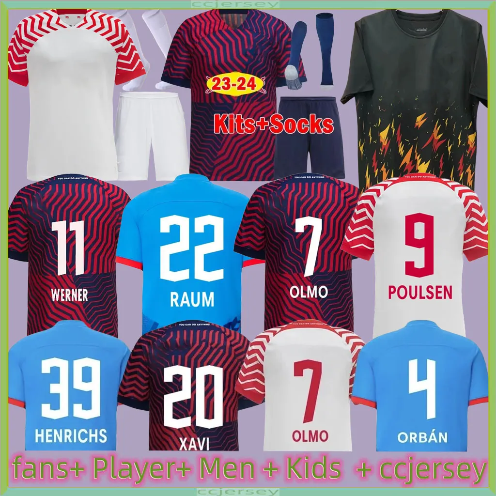 23 24 RBL Futbol Forması Werner Openda Olmo Forsberg Poulsen Simakan Carvalho Seiwald Klostermann Jersey 2023 2024 Ev ve Üçüncü Adam Çocuk Jersey