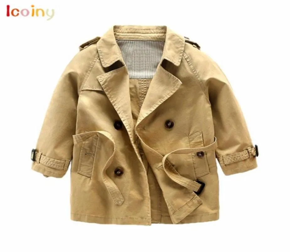 Icoiny Fashion Kids Trench Coats for Boys Long Pattern Boys Casual Belted Trench Coat Child Automne Spring Veste Outwear8106761