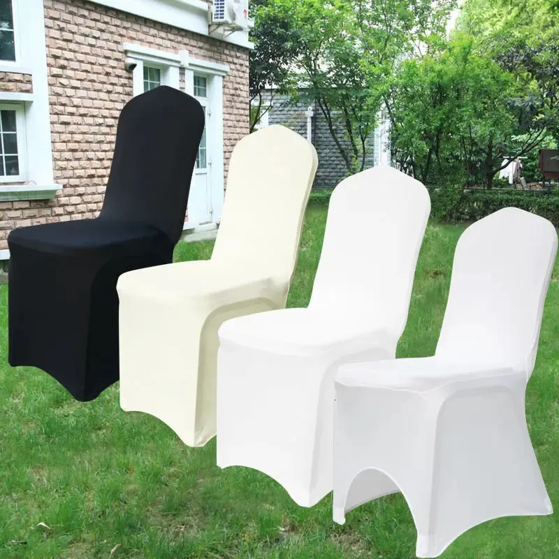 50 Pcs White Black Universal Chair Covers Stretch Spandex for Wedding Party Banquet el Decor 240304