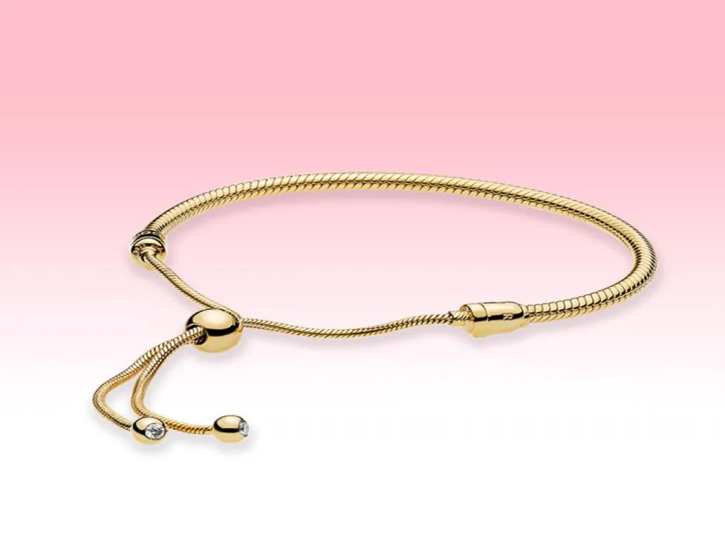 Bracelet coulissant à chaîne plaqué or jaune, chaîne à main, taille réglable pour bracelets à breloques en argent 925 avec boîte d'origine 7565088