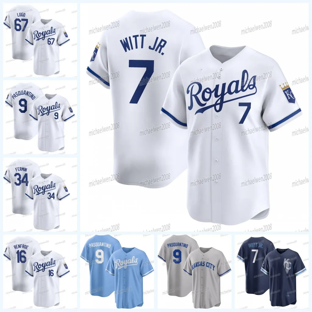 7 Bobby Witt Jr. Royals 2024 Jersey KC Vinnie Pasquantino Maikel García Hunter Renfroe Kyle Isbel Tyler Gentry Salvador Pérez Freddy Fermín Garrett Hampson Seth Lugo