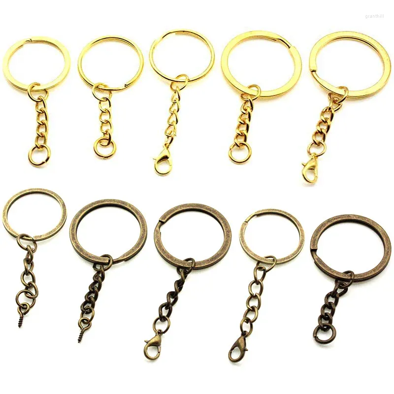 Porte-clés 10pcs / lot 25 30 mm Porte-clés en métal Chaînes avec fermoirs à homard Porte-clés fendus en gros