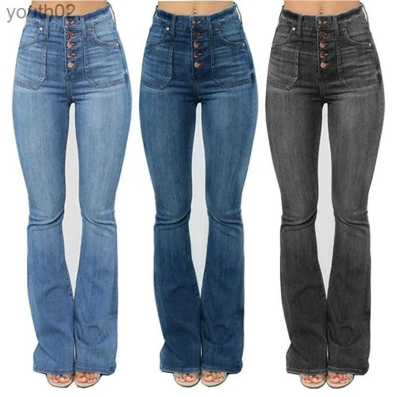 Damen-Jeans, hohe Taille, Damen-Boot-Cut-Jeans, schmale, weit geschnittene Schlaghose, Kleidung in Übergröße XS-4XL 240304