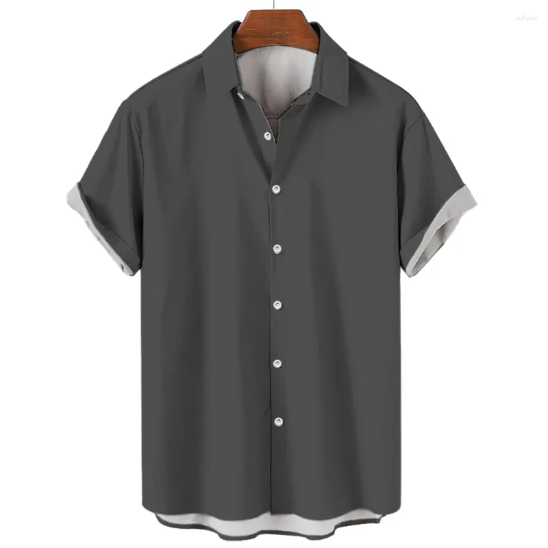 Mäns casual skjortor män mode skjorta sommaren kortärmad t-shirt lapel knapp ner 3d tryckt solidfärgad