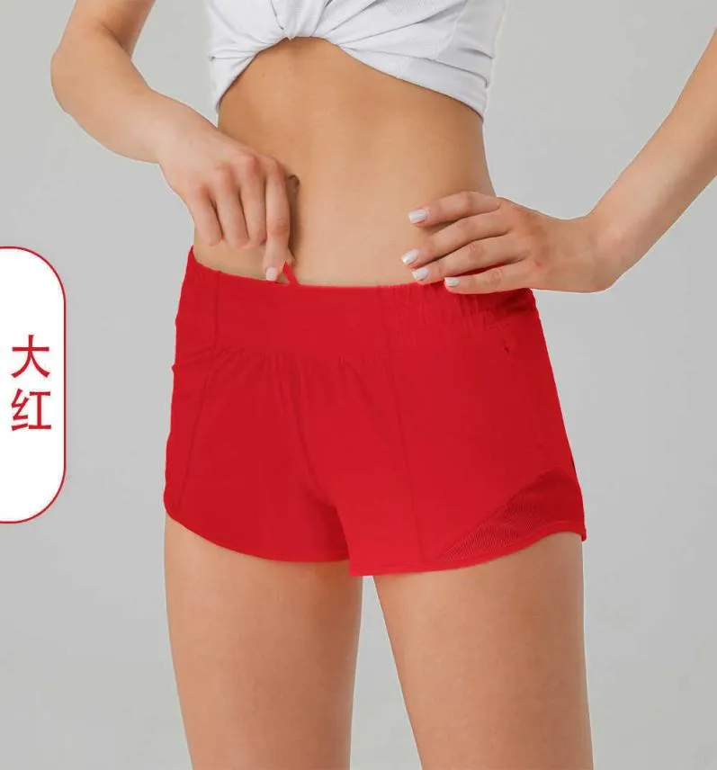 lu002 Summer Breathable Quick Drying Sports ty Shorts Women039s Solid Color Pocket Running Fitness Pants Princess Sport1198758