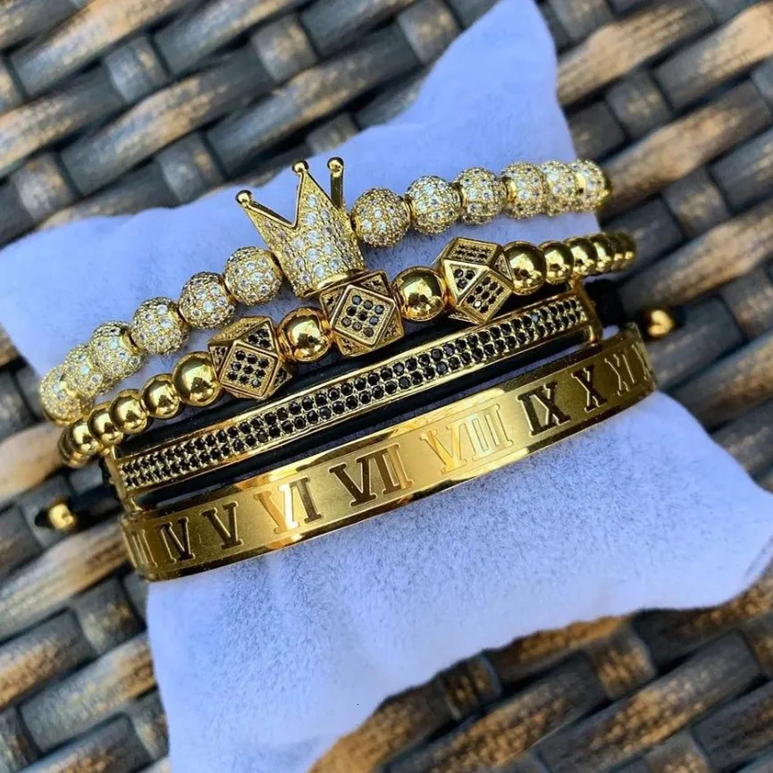 Luxe Romeinse Koninklijke Kroon Bedelarmband Mannen Mode Goud Kleur Gevlochten Verstelbare Mannen Armband Voor Hip Hop Sieraden Gift 240219