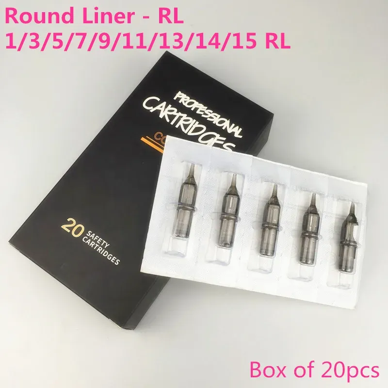 Kits Doos met 20 stks 0.30/0.35mm Premium Grijze Tattoo Naald Cartridges Ronde Liner 1/3/5/7/9/11/13/14/15rl