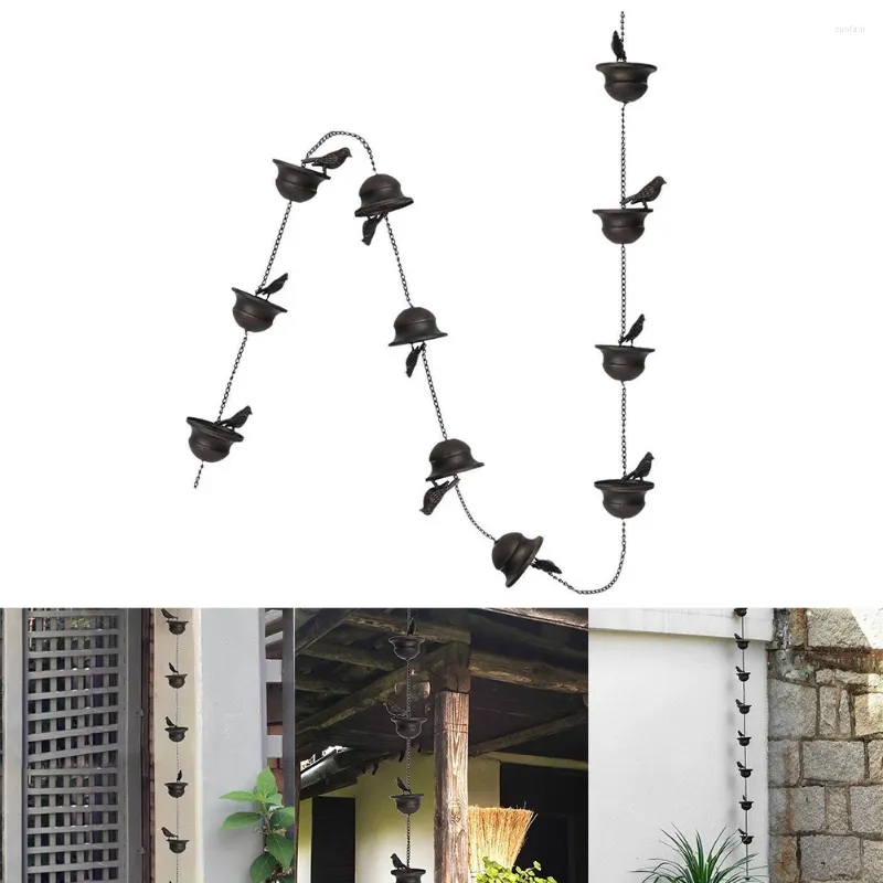 Trädgårdsdekorationer 2.4m mobil järnfågel utomhus regnkedjedekor bifogade hängande vindkläder för parkens hemtak nedåt dekoration
