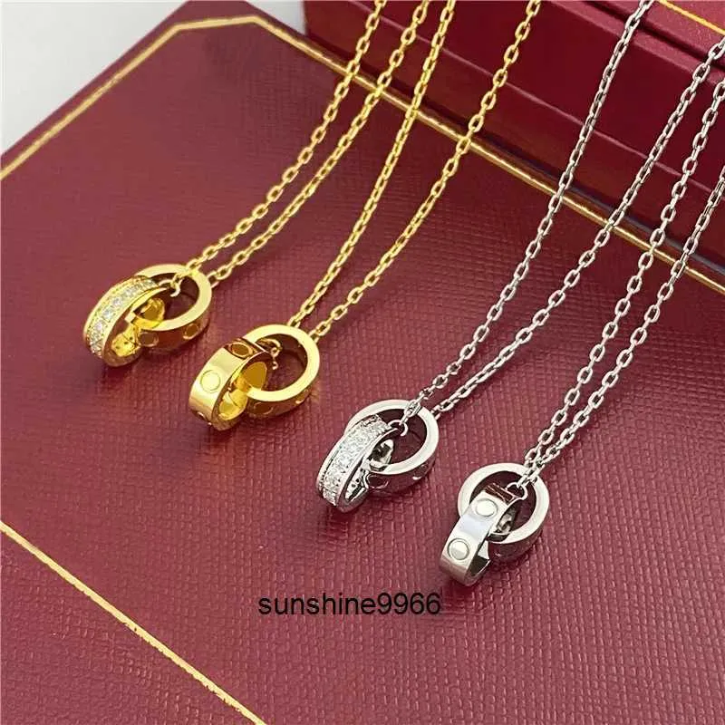 2024gargantilha feminina colar amor jóias pingente de ouro anel duplo de aço inoxidável jewlery moda oval anéis interligados clavicular corrente colares designer gifs