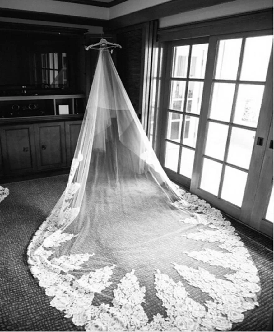 Luxe 5 M monocouche dentelle Tulle mariage voiles de mariée pour plage jardin mariage chapelle train luxe Vintage mariée voiles de mariage5593008