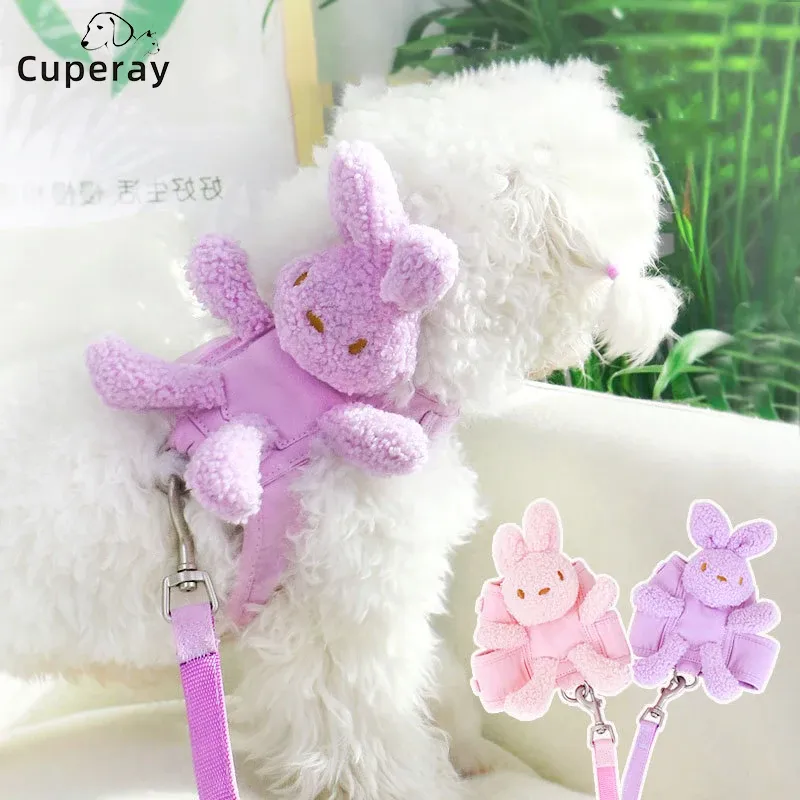 Sets Vest Style Dog Harness and Leash Set,Dog Walking Leash Pet Harness with Cute Rabbit Decoration Small Dog Teddy Bear Cat Supplies