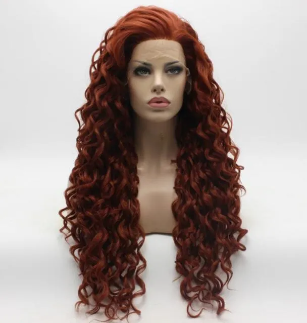 Iwona Hair – perruque Lace Front synthétique bouclée et longue, bordeaux, 18350, nouée à la main, résistante à la chaleur, perruque 3312955