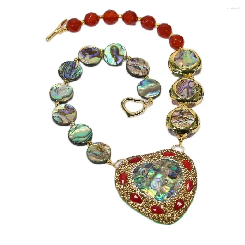 Collane con ciondolo GuaiGuai Gioielli Mix Colore Placcato oro Abalone Moneta Agata rossa Collana con corniola CZ Cuore pavimentato Regali per donne