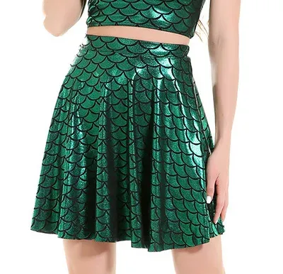Skirts Hot Sales 13 Colors Fishscale Mermaid Summer Skirts Silver Green Black Red Blue Gold Sexy Mini Pleated Skirt