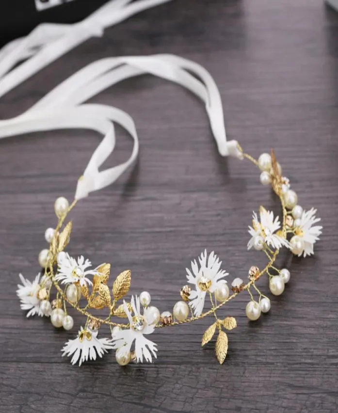 Barn Daisy Pärled Crown Fashion Hand Made Ribbon Garlands Jewelry Pography Girls Hair Accessories A66507457761