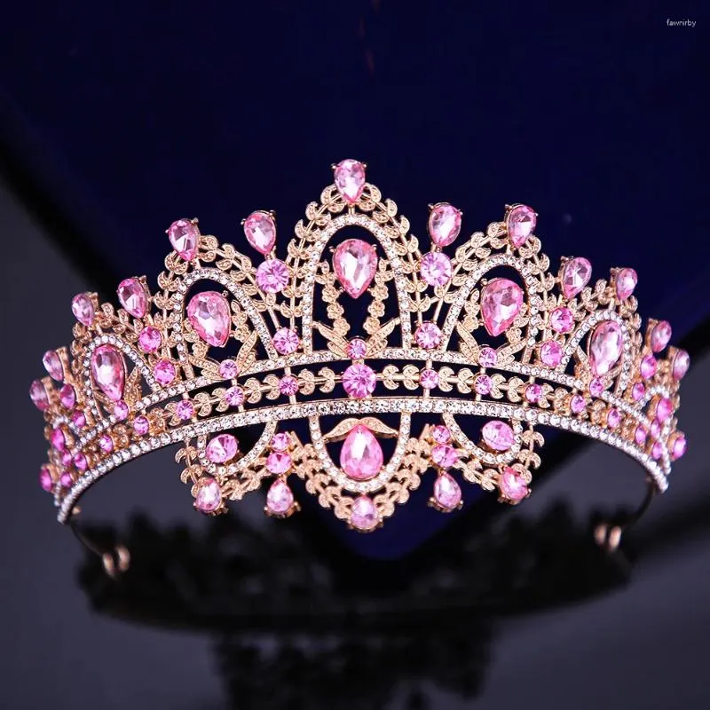 Fermagli per capelli Frontale di lusso Rosa Strass Diademi da sposa Corona Barocco Cristallo Spettacolo Prom Diadema Sposa Fasce Accessori da sposa