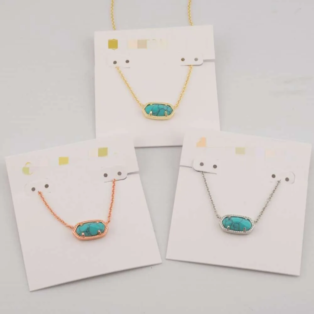 Projektant Kendras Scotts Naszyjnik KS Biżuteria Instagram Minimalistyczny eliptyczny crack niebieski turkusowy wisiorek krótki naszyjnik łańcuch obojczyka