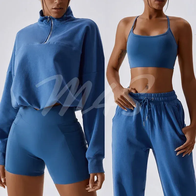 Träningssats för kvinnor kvinnlig yoga blixtlås som kör kläder sportkläder kläder trackduit gym sweatpants leggings aktiv slitage 240228